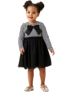 Angel & Rocket Baby Striped Mesh Bow Tutu Dress, Black/White - view 2, Black