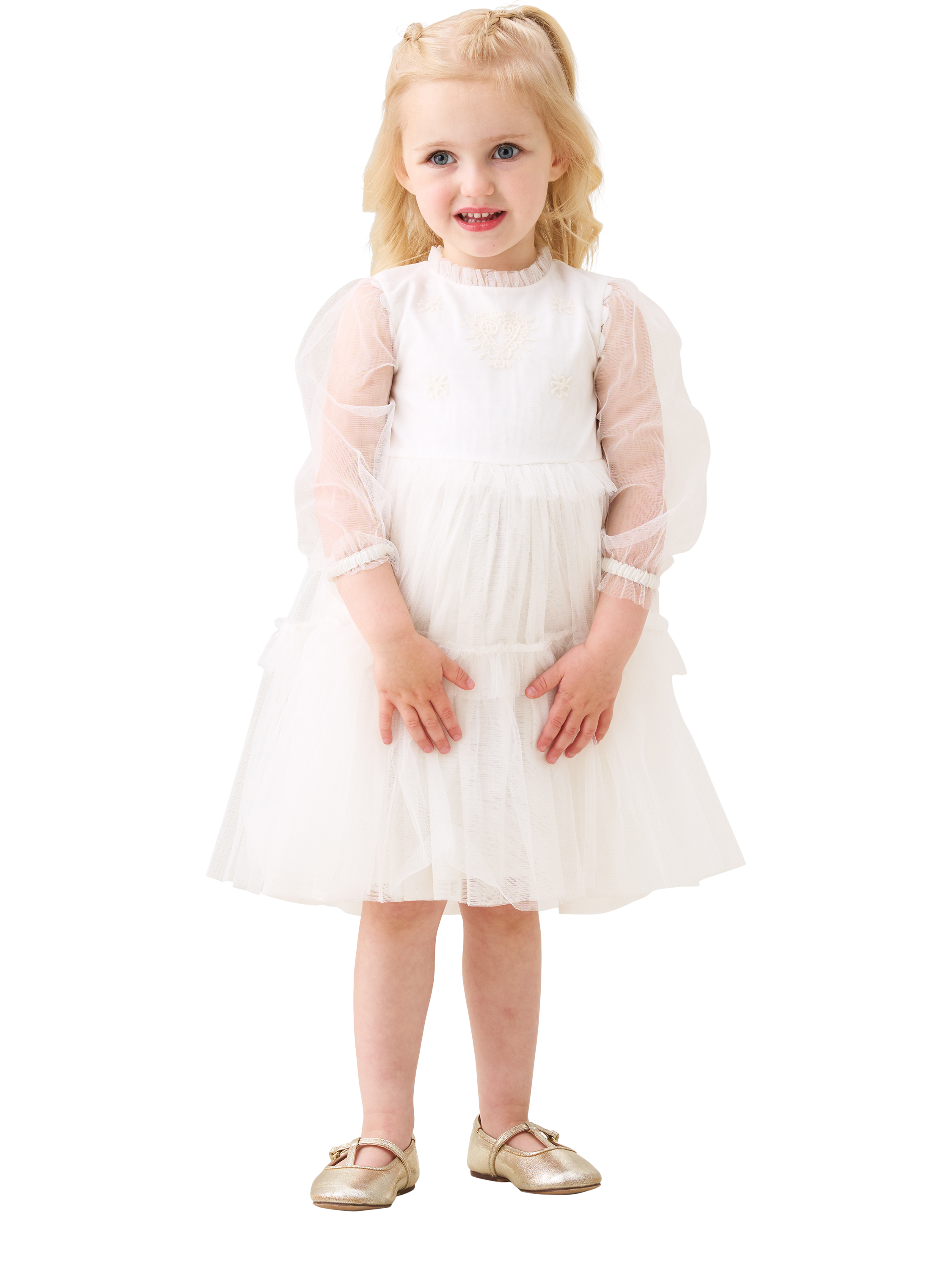 Product image 1 of 5, which shows Angel & Rocket Kids' Mesh Embroidered Boho Dress, Ivory, 3-6 months