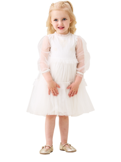 Angel & Rocket Kids' Mesh Embroidered Boho Dress, Ivory, Ivory