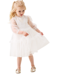 Angel & Rocket Kids' Mesh Embroidered Boho Dress, Ivory