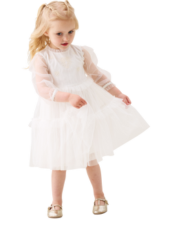 Angel & Rocket Kids' Mesh Embroidered Boho Dress, Ivory - view 2, Ivory