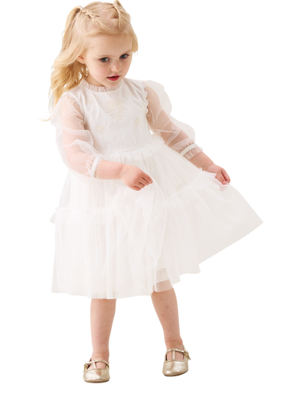 Angel & Rocket Kids' Mesh Embroidered Boho Dress, Ivory - view 2, Ivory