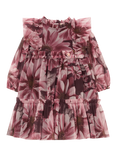 Angel & Rocket Baby Mesh Long Sleeved Frill Floral Dress, Burgundy