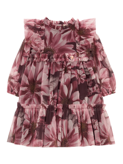 Angel & Rocket Baby Mesh Long Sleeved Frill Floral Dress, Burgundy, Burgundy