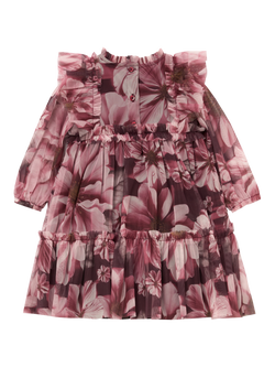 Angel & Rocket Baby Mesh Long Sleeved Frill Floral Dress, Burgundy - view 2, Burgundy