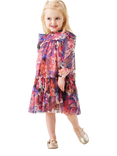 Angel & Rocket Kids' Mesh Long Sleeved Tiered Floral Dress, Multi