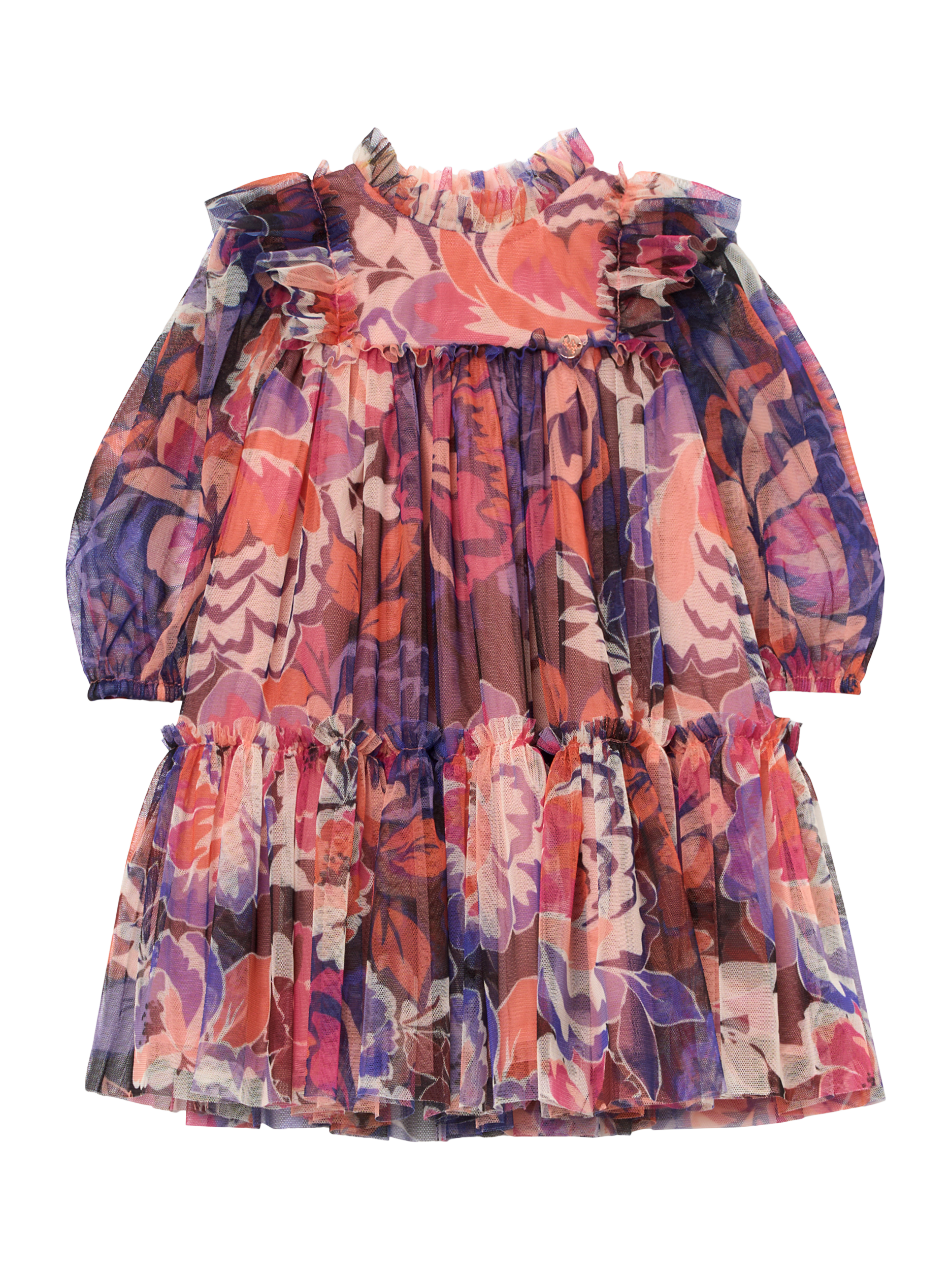 Product image 2 of 4, which shows Angel & Rocket Kids' Mesh Long Sleeved Tiered Floral Dress, Multi, 3-6 months