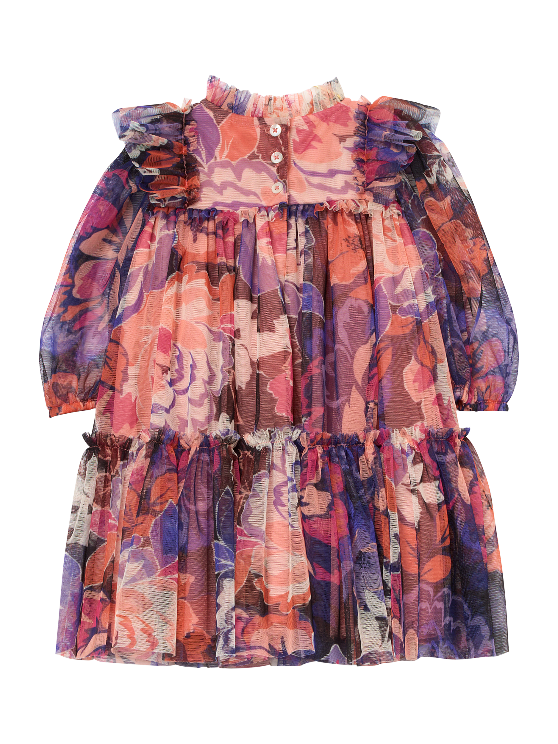 Product image 3 of 4, which shows Angel & Rocket Kids' Mesh Long Sleeved Tiered Floral Dress, Multi, 3-6 months