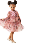 Angel & Rocket Kids' Mesh Long Sleeved Mesh Dress, Pink/Multi