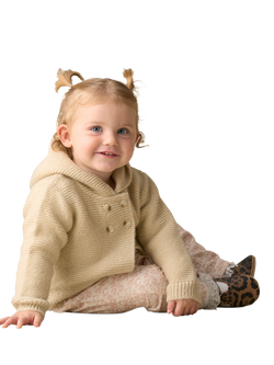 Angel & Rocket Baby Knitted Hooded Cardigan, Cream, Cream