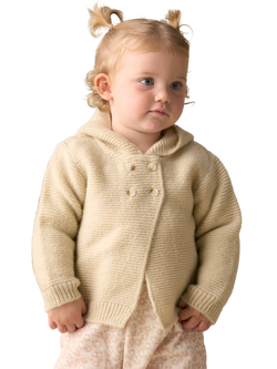 Angel & Rocket Baby Knitted Hooded Cardigan, Cream - view 2, Cream