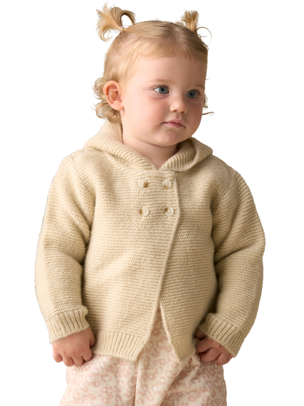 Angel & Rocket Baby Knitted Hooded Cardigan, Cream - view 2, Cream