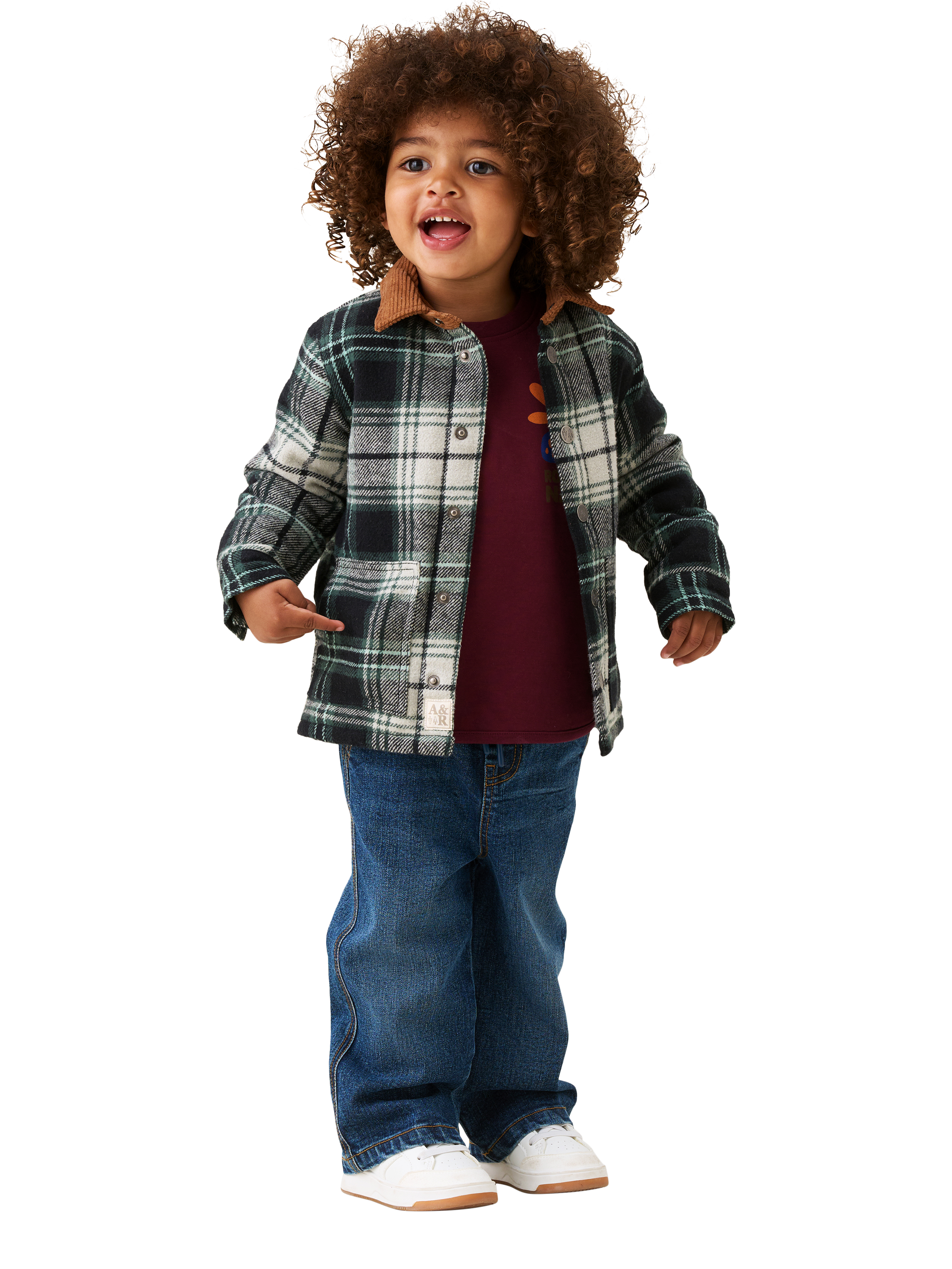 Product image 2 of 3, which shows Angel & Rocket Baby Plaid Padded Shacket, Green, 3-6 months