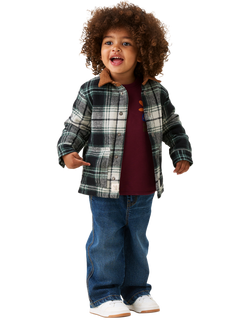 Angel & Rocket Baby Plaid Padded Shacket, Green - view 2, Green