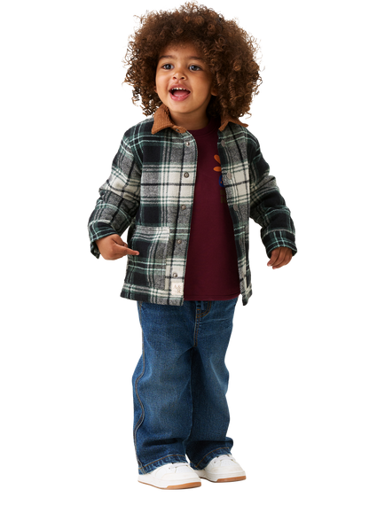 Angel & Rocket Baby Plaid Padded Shacket, Green - view 2, Green