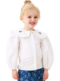 Angel & Rocket Kids' Cotton Embroidered Collar Blouse, White, White