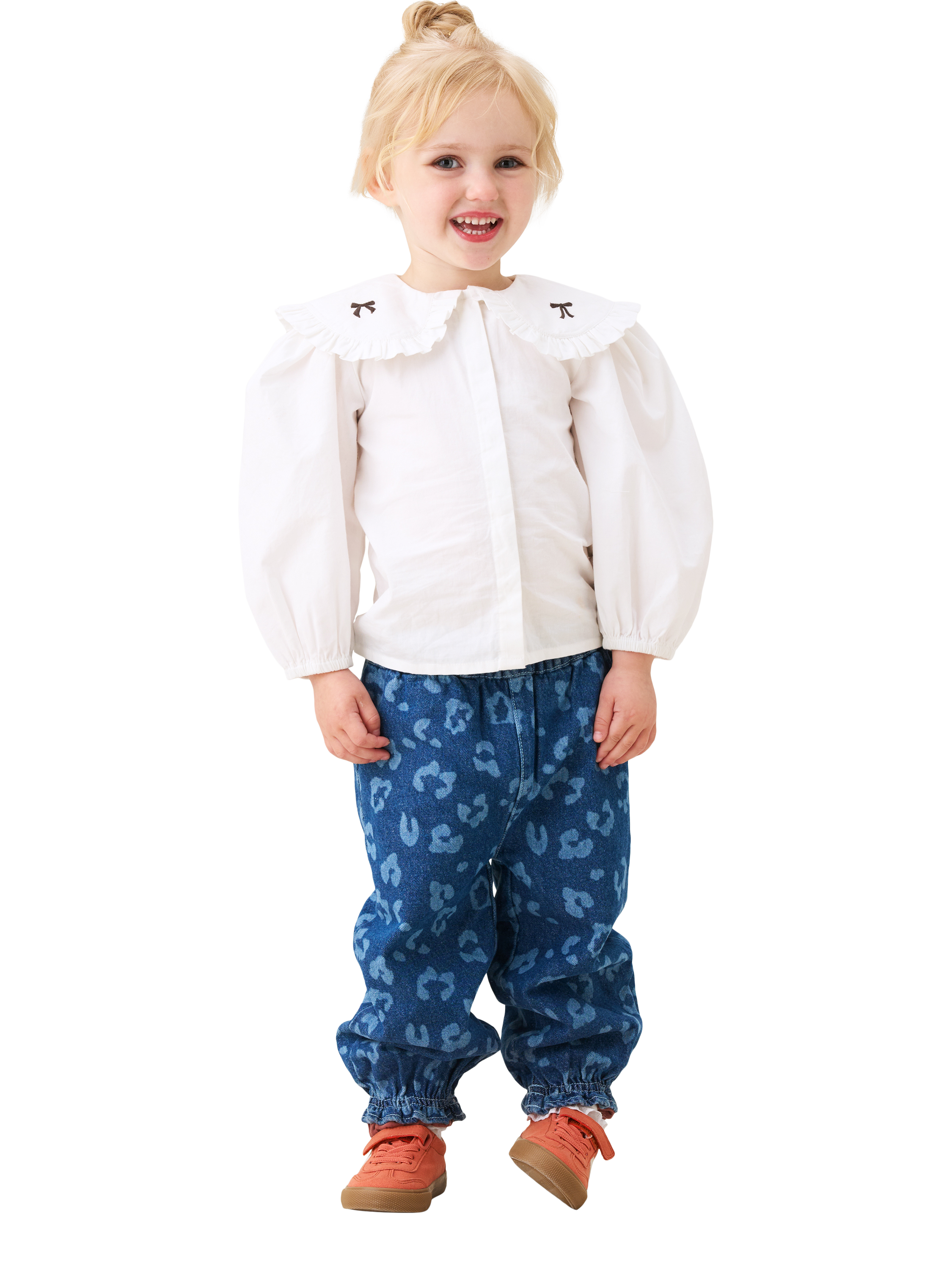Product image 2 of 4, which shows Angel & Rocket Kids' Cotton Embroidered Collar Blouse, White, 3-6 months