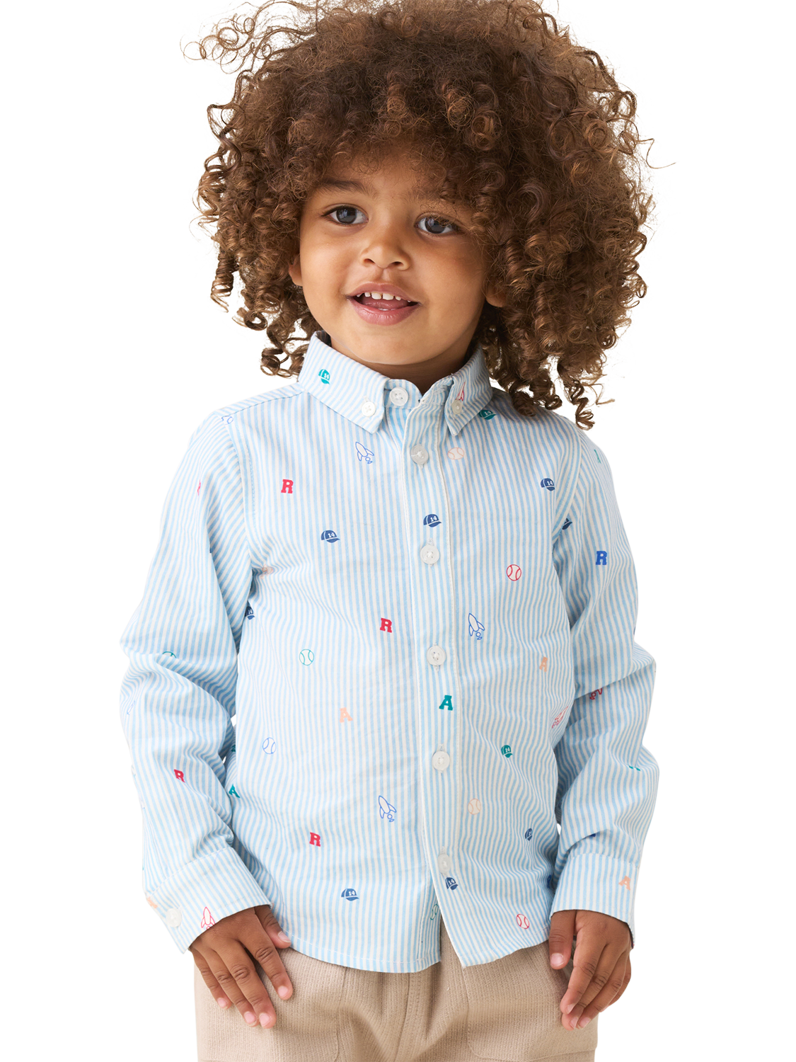 Product image 1 of 5, which shows Angel & Rocket Baby Baseball Stripe Shirt, Blue, 3-6 months