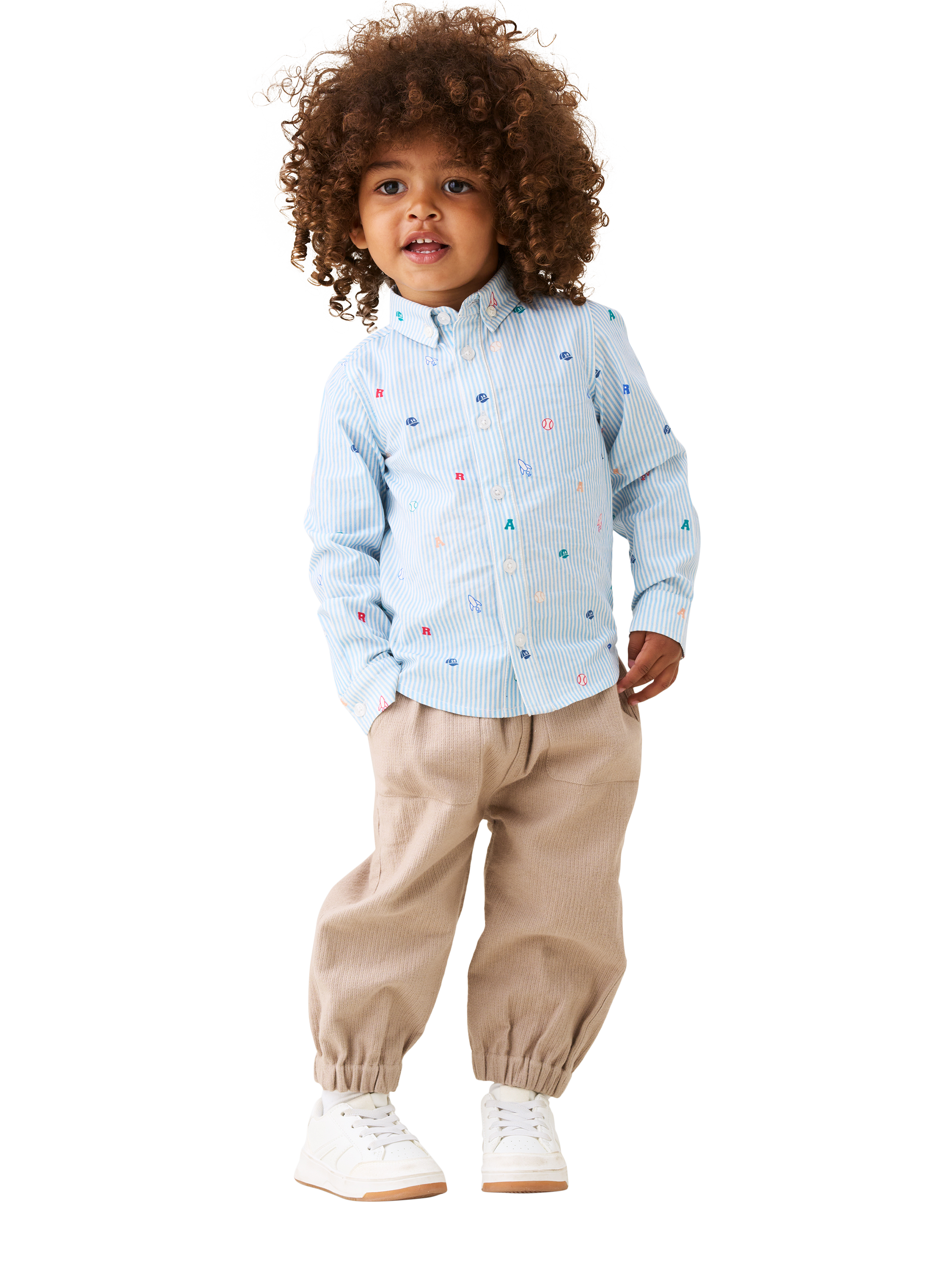 Product image 2 of 5, which shows Angel & Rocket Baby Baseball Stripe Shirt, Blue, 3-6 months