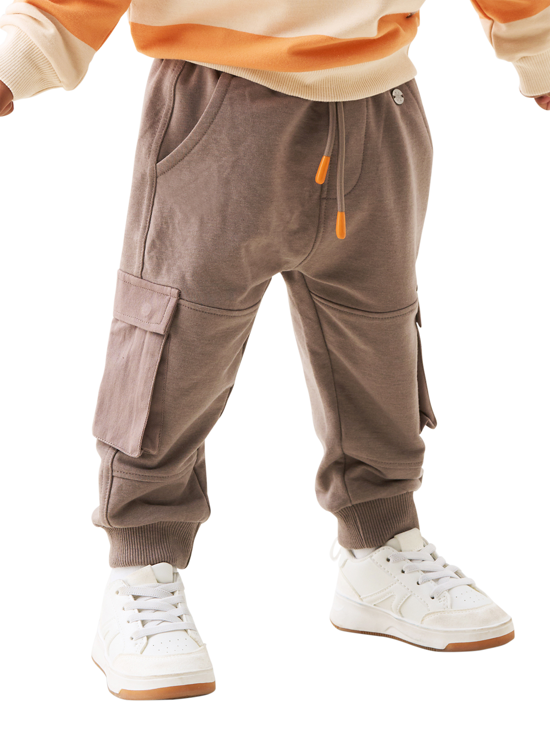 Product image 1 of 7, which shows Angel & Rocket Baby Mini Cargo Joggers, Taupe, 3-6 months