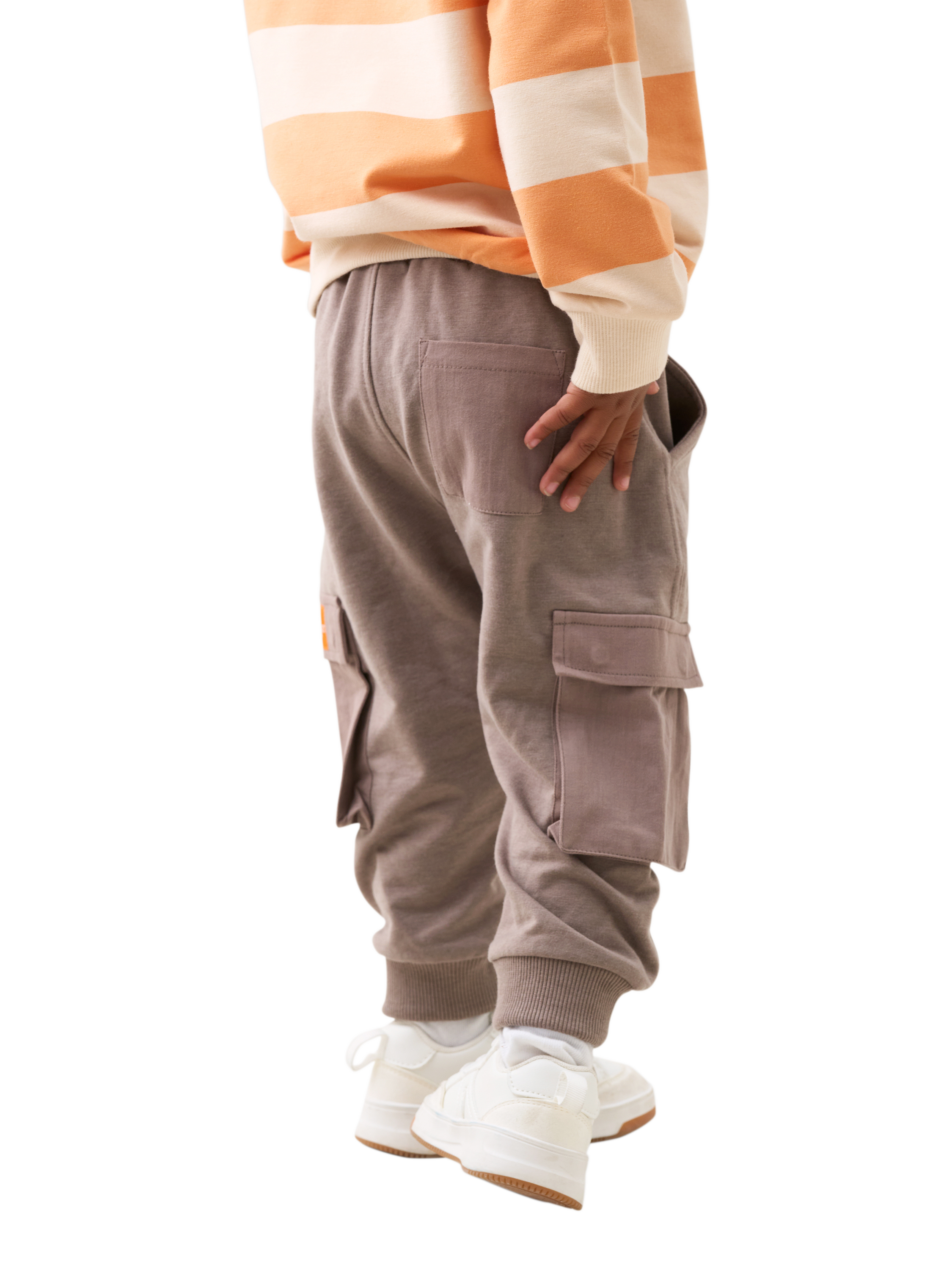 Product image 3 of 7, which shows Angel & Rocket Baby Mini Cargo Joggers, Taupe, 3-6 months