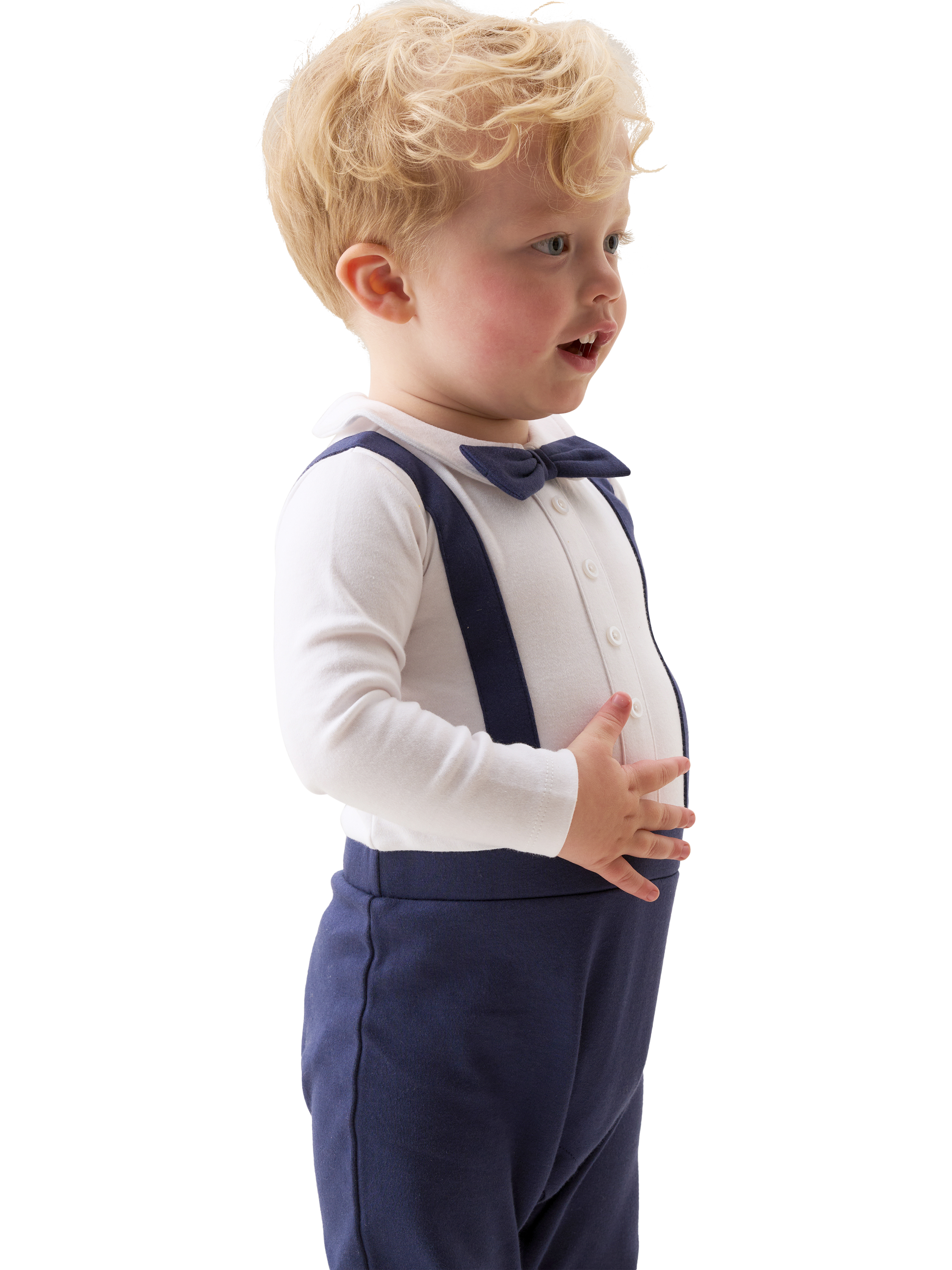 Product image 1 of 5, which shows Angel & Rocket Baby's Bow Tie Onesie, Navy, 0-3 months