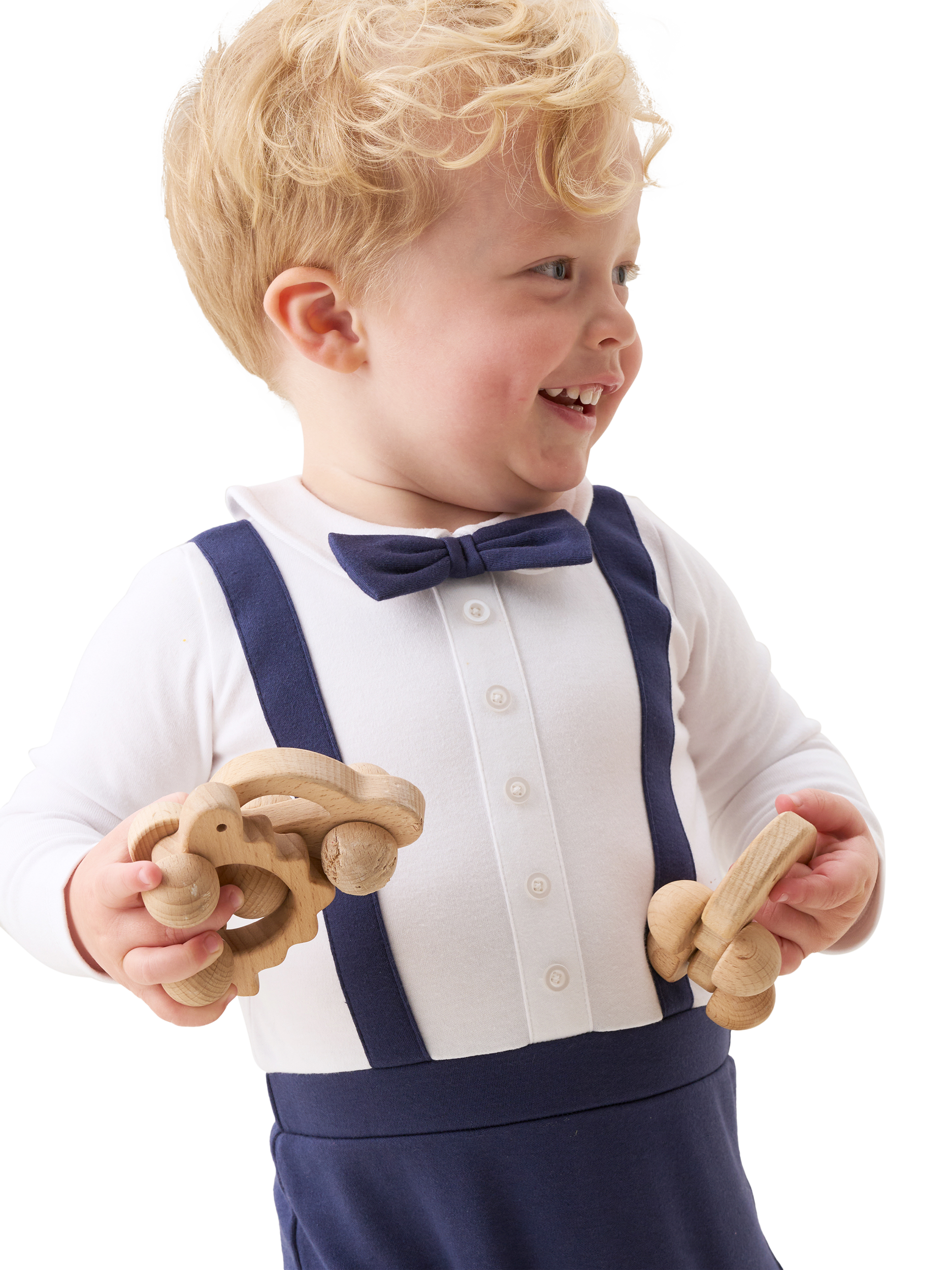 Product image 2 of 5, which shows Angel & Rocket Baby's Bow Tie Onesie, Navy, 0-3 months