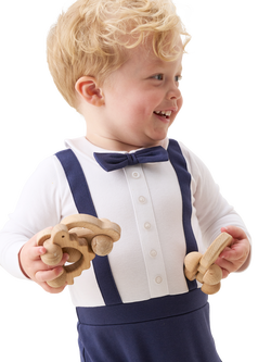 Angel & Rocket Baby's Bow Tie Onesie, Navy - view 2, Navy