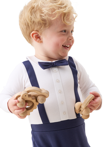 Angel & Rocket Baby's Bow Tie Onesie, Navy - view 2, Navy