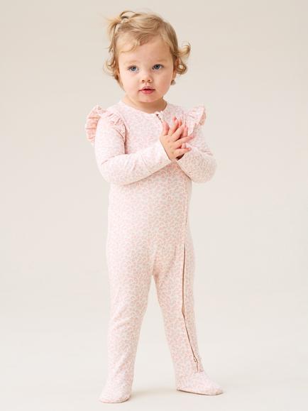 Angel & Rocket Baby Cotton Frilled Floral Print Onesie, Pink, Pink