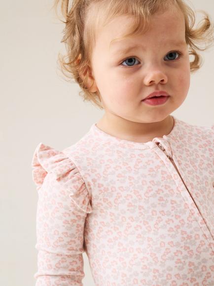 Angel & Rocket Baby Cotton Frilled Floral Print Onesie, Pink - view 2, Pink