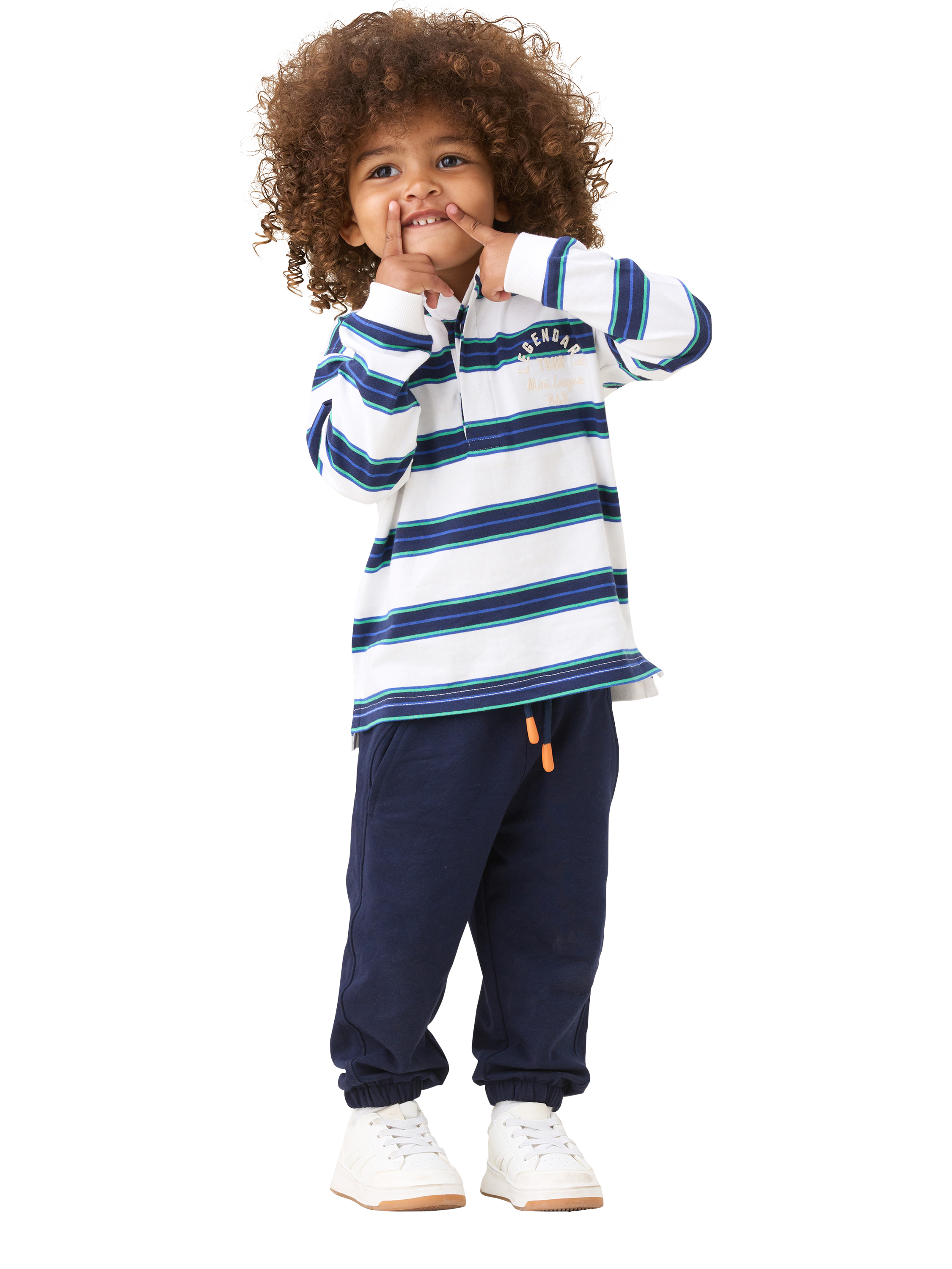 Product image 1 of 4, which shows Angel & Rocket Baby Mini Rugby Co-Ord Set, Blue, 3-6 months