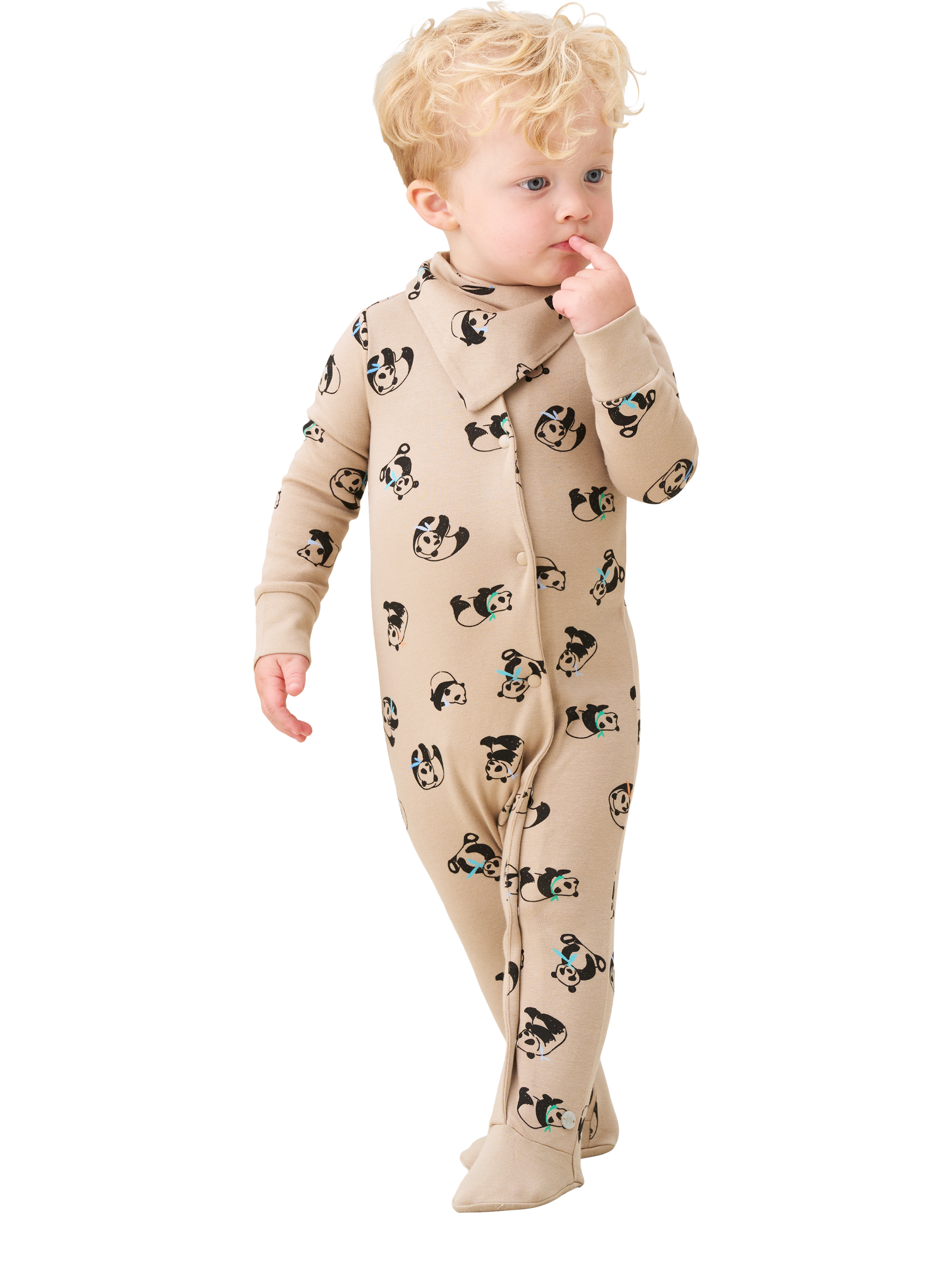 Product image 1 of 6, which shows Angel & Rocket Baby Panda Print Sleepsuit, Brown, 0-3 months