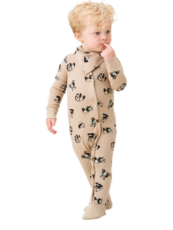 Angel & Rocket Baby Panda Print Sleepsuit, Brown, Brown