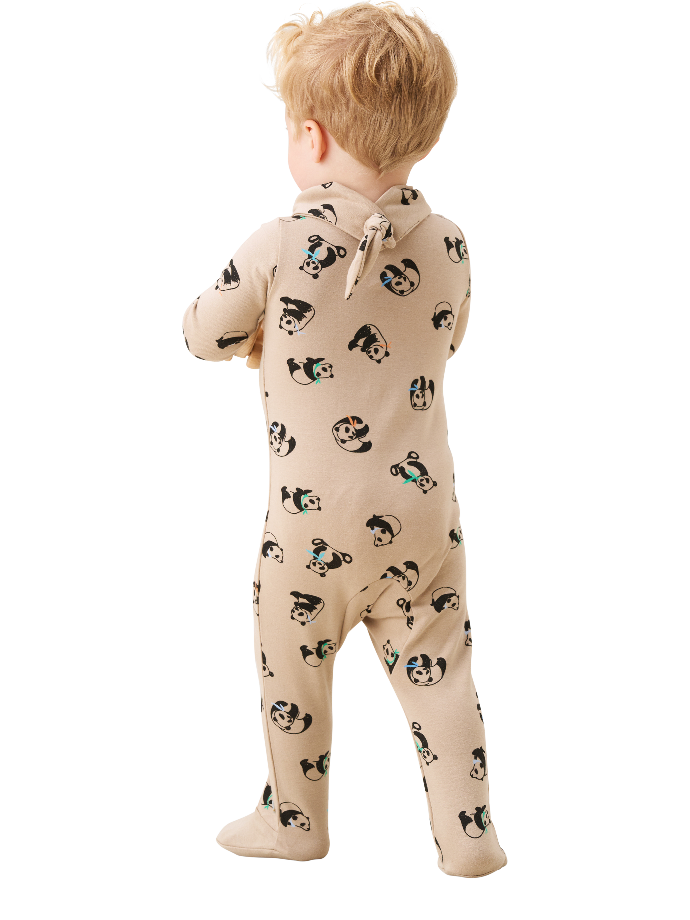 Product image 2 of 6, which shows Angel & Rocket Baby Panda Print Sleepsuit, Brown, 0-3 months