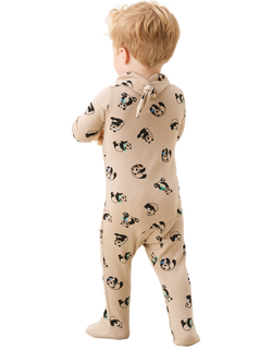 Angel & Rocket Baby Panda Print Sleepsuit, Brown - view 2, Brown