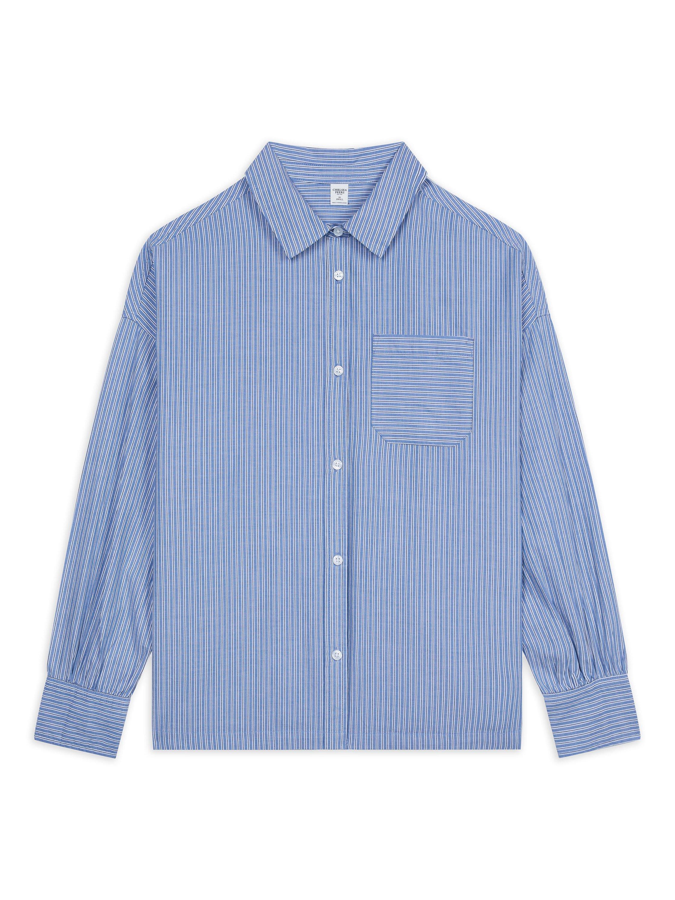 Product image 3 of 6, which shows Chelsea Peers Boyfriend Fit Stripe Shirt, Blue/White, 10