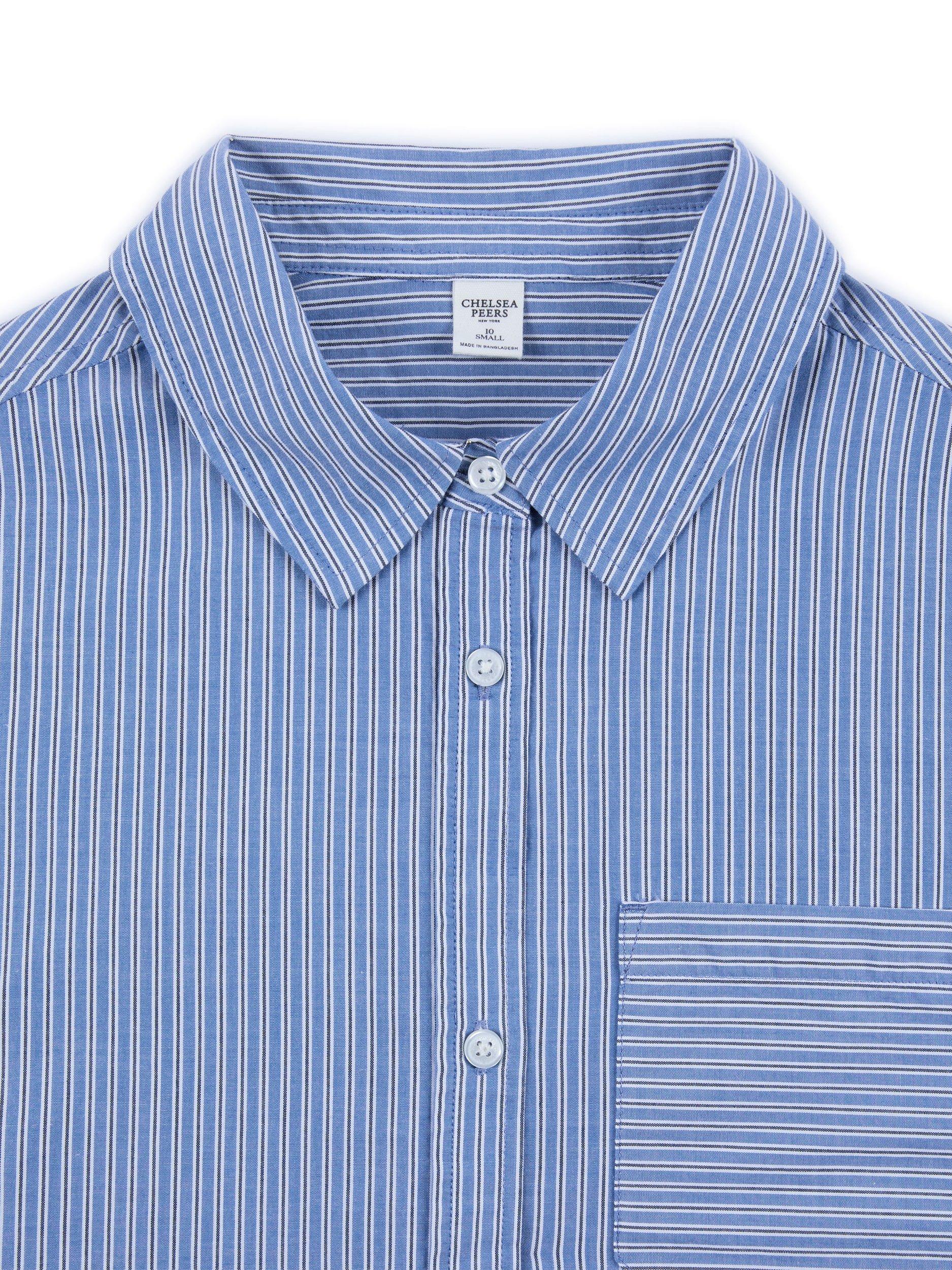 Product image 4 of 6, which shows Chelsea Peers Boyfriend Fit Stripe Shirt, Blue/White, 10