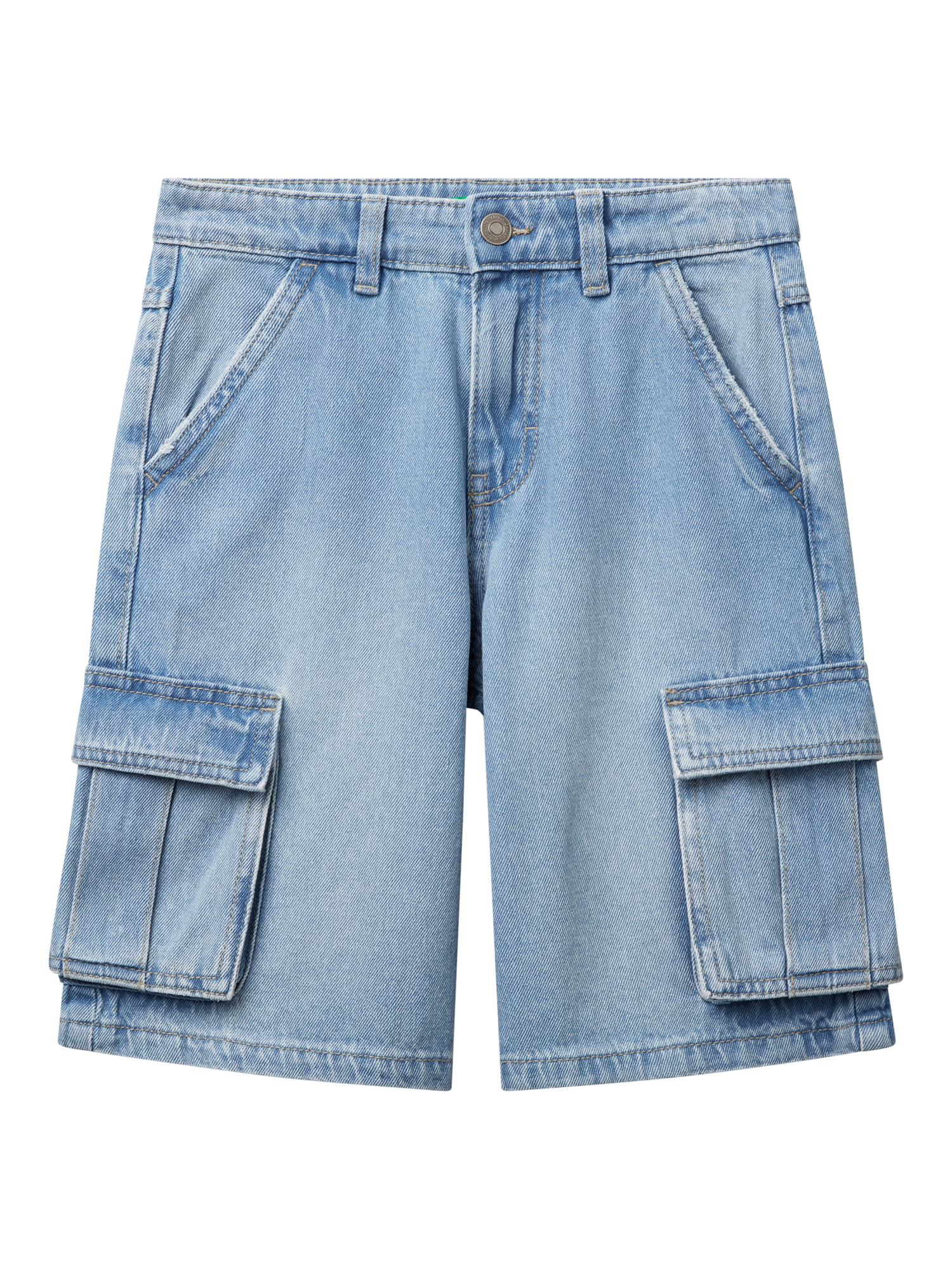Product image 1 of 3, which shows Benetton Kids' Below-Knee Denim Shorts, Blue, 6-7 years