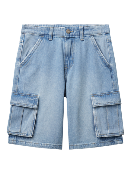 Benetton Kids' Below-Knee Denim Shorts, Blue, Blue