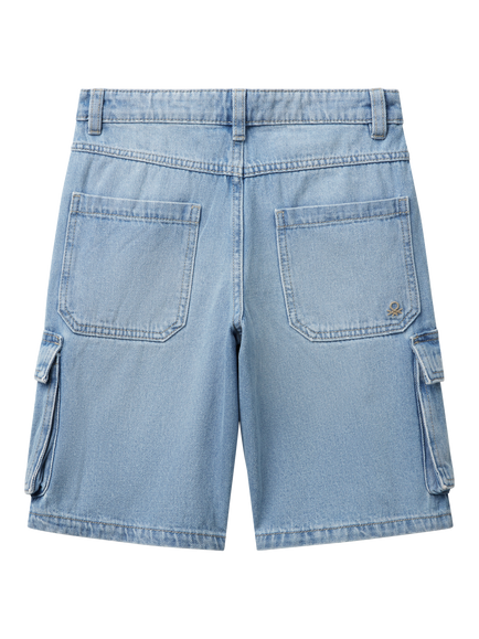 Benetton Kids' Below-Knee Denim Shorts, Blue - view 2, Blue