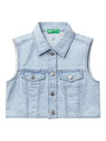 Benetton Kids' Denim Waistcoat, Light Blue Denim
