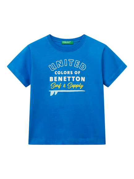 Benetton Printed Cotton T-Shirt, Blue, Blue