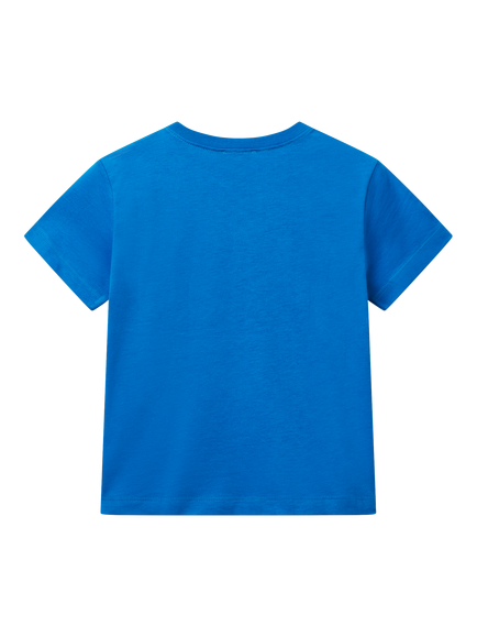 Benetton Printed Cotton T-Shirt, Blue - view 2, Blue