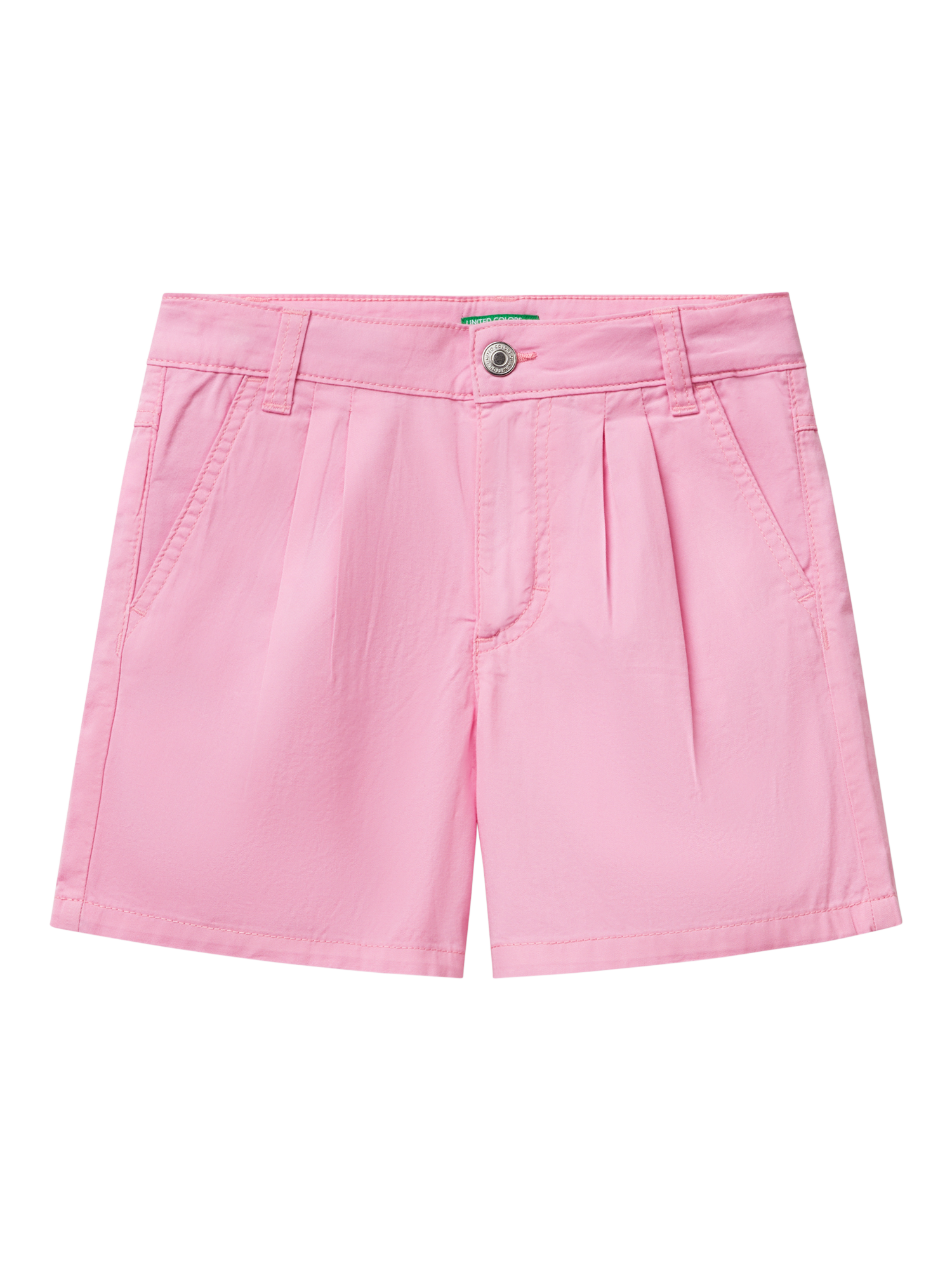 Product image 1 of 3, which shows Benetton Kids' Cotton Twill Shorts, Pink, 6-7 years