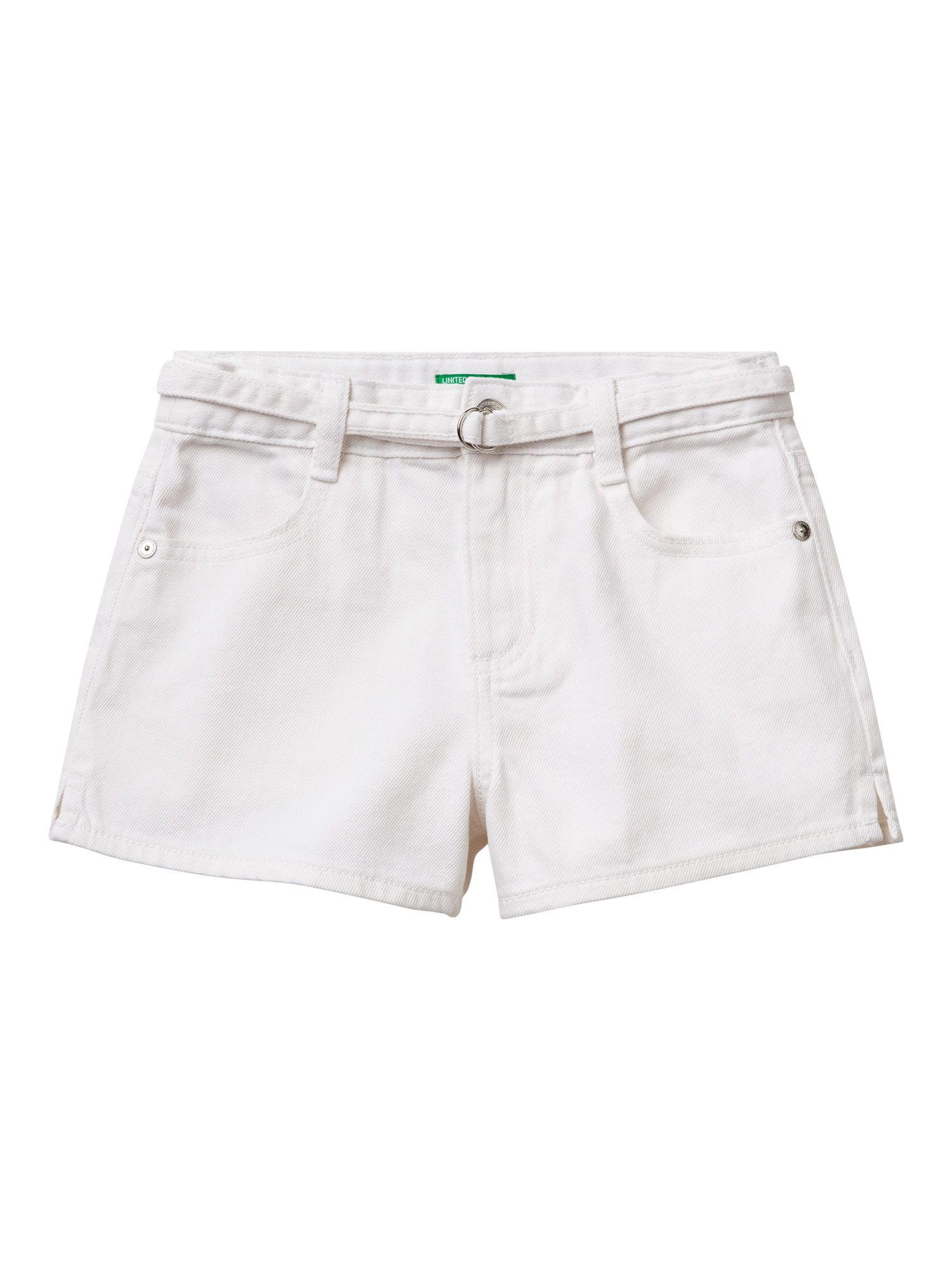 Product image 1 of 3, which shows Benetton Kids' Narrow Belt Shorts, Optical White, 6-7 years