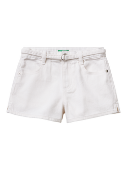Benetton Kids' Narrow Belt Shorts, Optical White, Optical White
