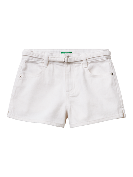 Benetton Kids' Narrow Belt Shorts, Optical White, Optical White