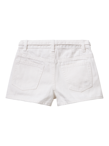 Benetton Kids' Narrow Belt Shorts, Optical White - view 2, Optical White