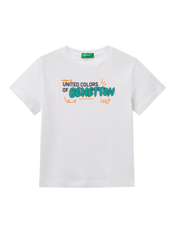 Benetton Printed Cotton T-Shirt, Optical White